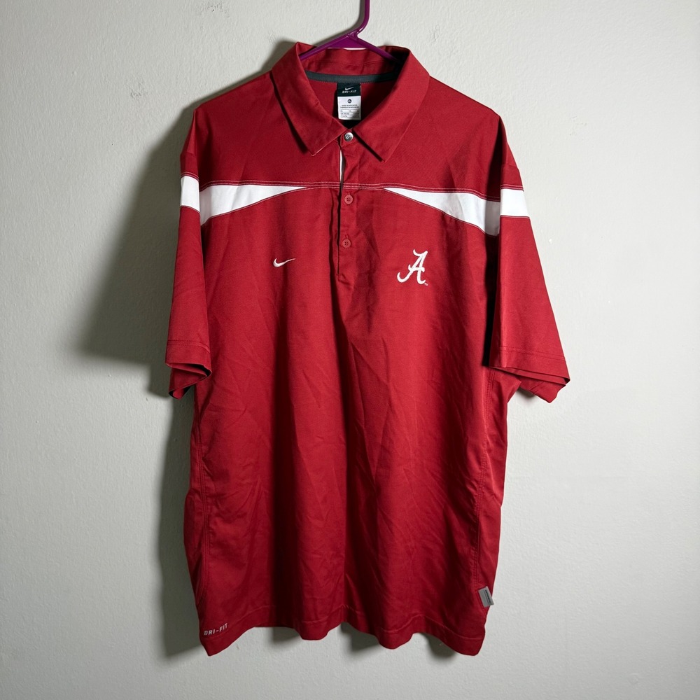 Nike Alabama Crimson Tide Dri-FIT Polo Shirt Mens XL Red White Short Sleeve